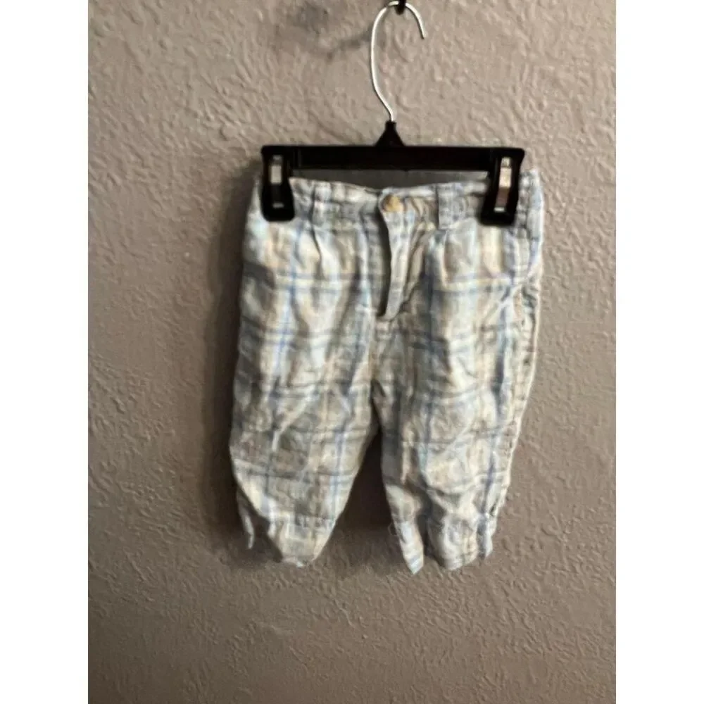 Boys children's place blue plaid linen‎ pants size 6/9 months